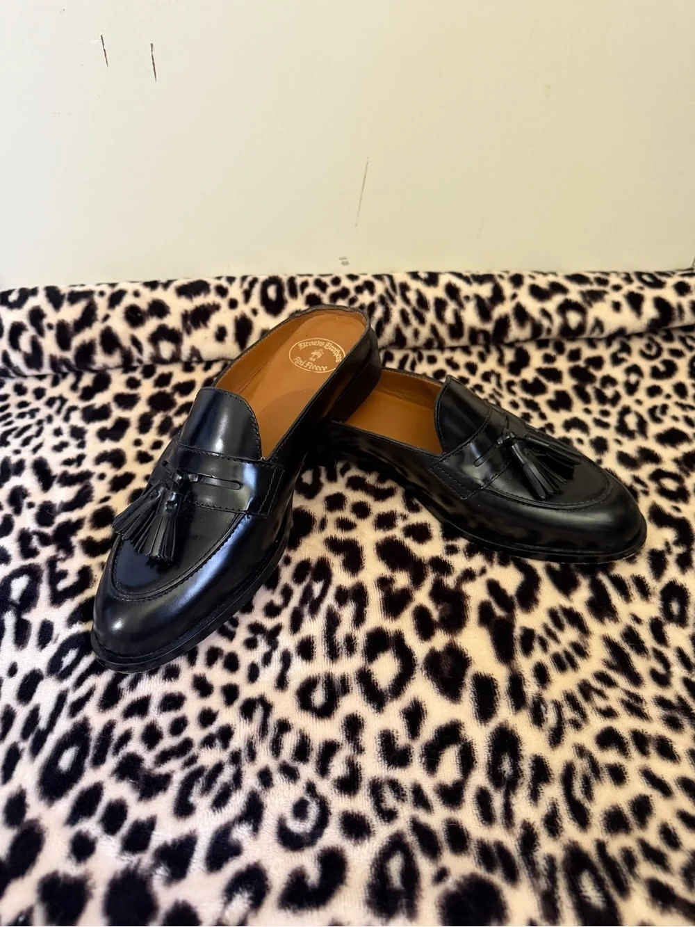 Brooks Brothers Black Leather Tassel Slip-On mules